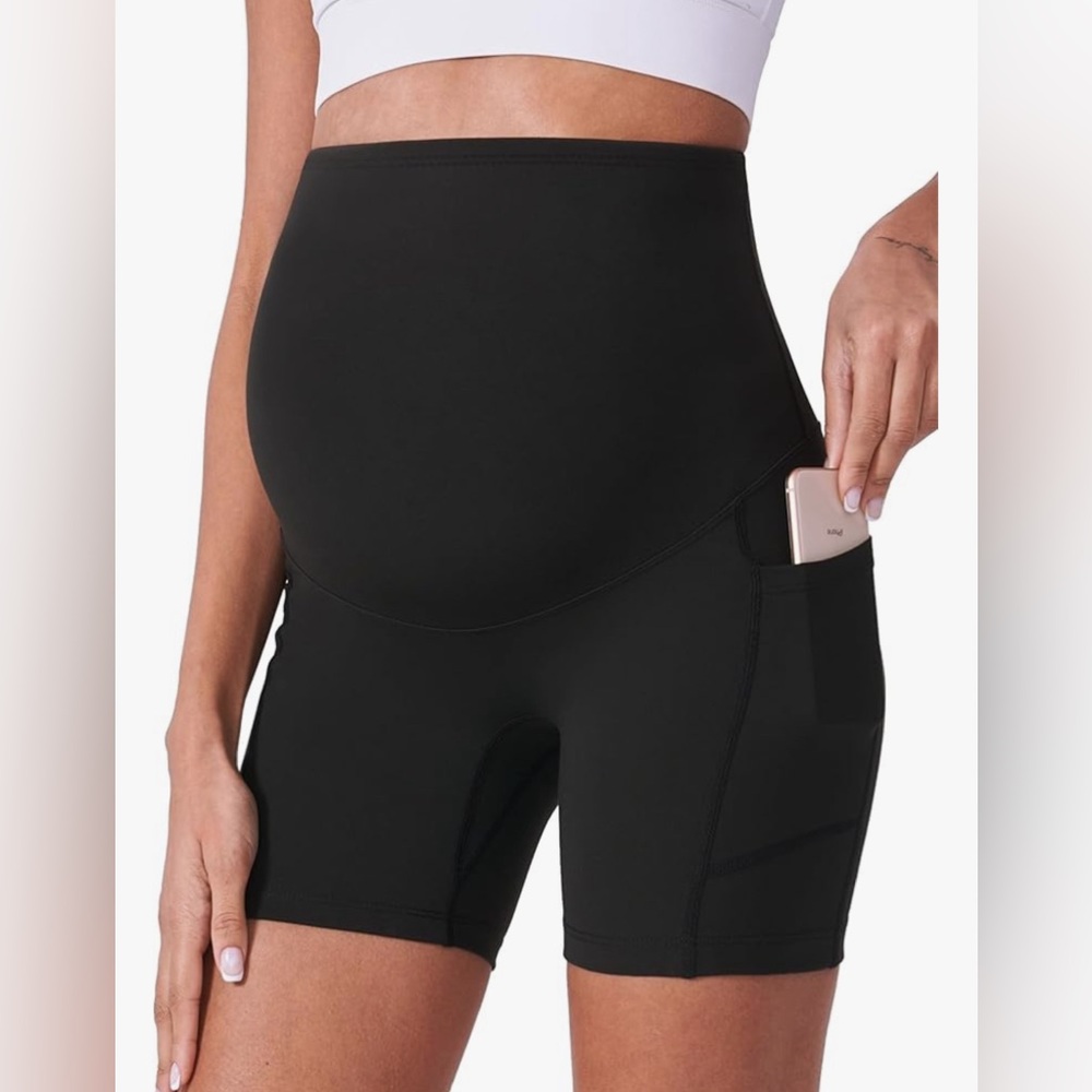 M16‎ NWT POSHDIVAH Maternity Over Belly Yoga Biker Workout Shorts - Size: XS